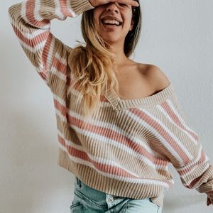 Pink Wild fable striped vneck multicolor knit sweater